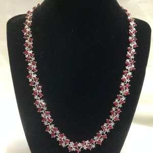 REAL RED RUBY AND WHITE TOPAZ NECKLACE